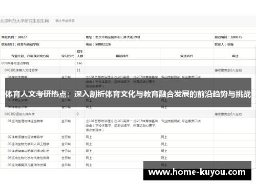 体育人文考研热点:深入剖析体育文化与教育融合发展的前沿趋势与挑战 体育人文考研热点:深入剖析体育文化与教育融合发展的前沿趋势与挑战